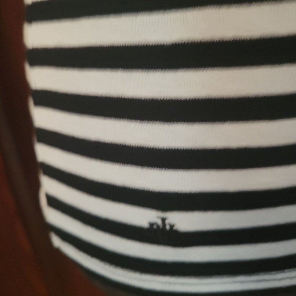 Lauren Ralph Lauren Black & White Striped Cap Sleeve Top Size PL - Picture 2 of 4